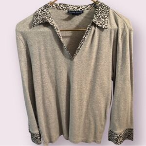 Karen Scott Gray Top with Leopard Accents
